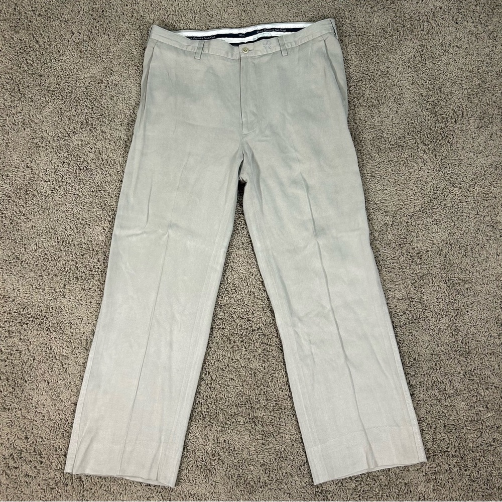 Nat Nast Men’s Luxury Dress Pants 35x27.5 Sand Gray 100% Silk Straight Trousers